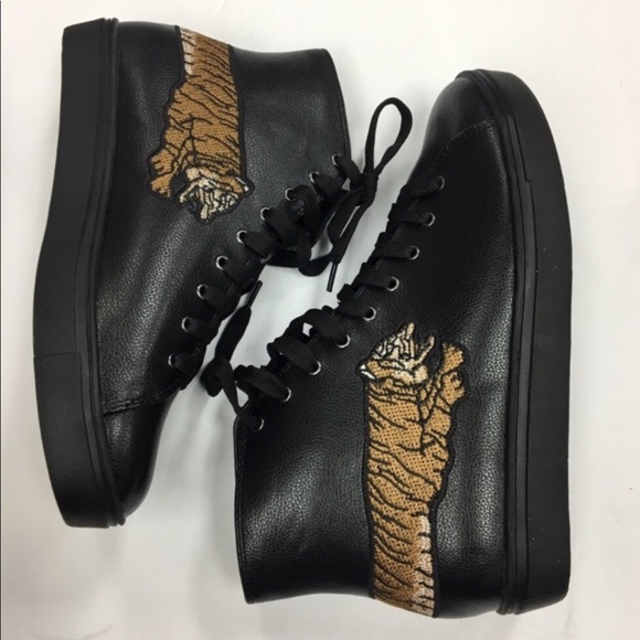 BLACK VEGAN LEATHER SPORTY TIGER SNEAKERS - Picture 5 of 7